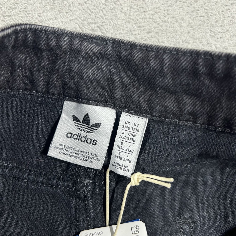 adidas 3 Stripes Jeans Pants Womens 31x30 Wide Leg Black Denim Loose Fit - Picture 8 of 14